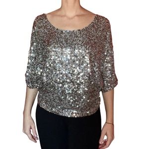 Silver Sequin Top with Batwing Sleeves by Vince